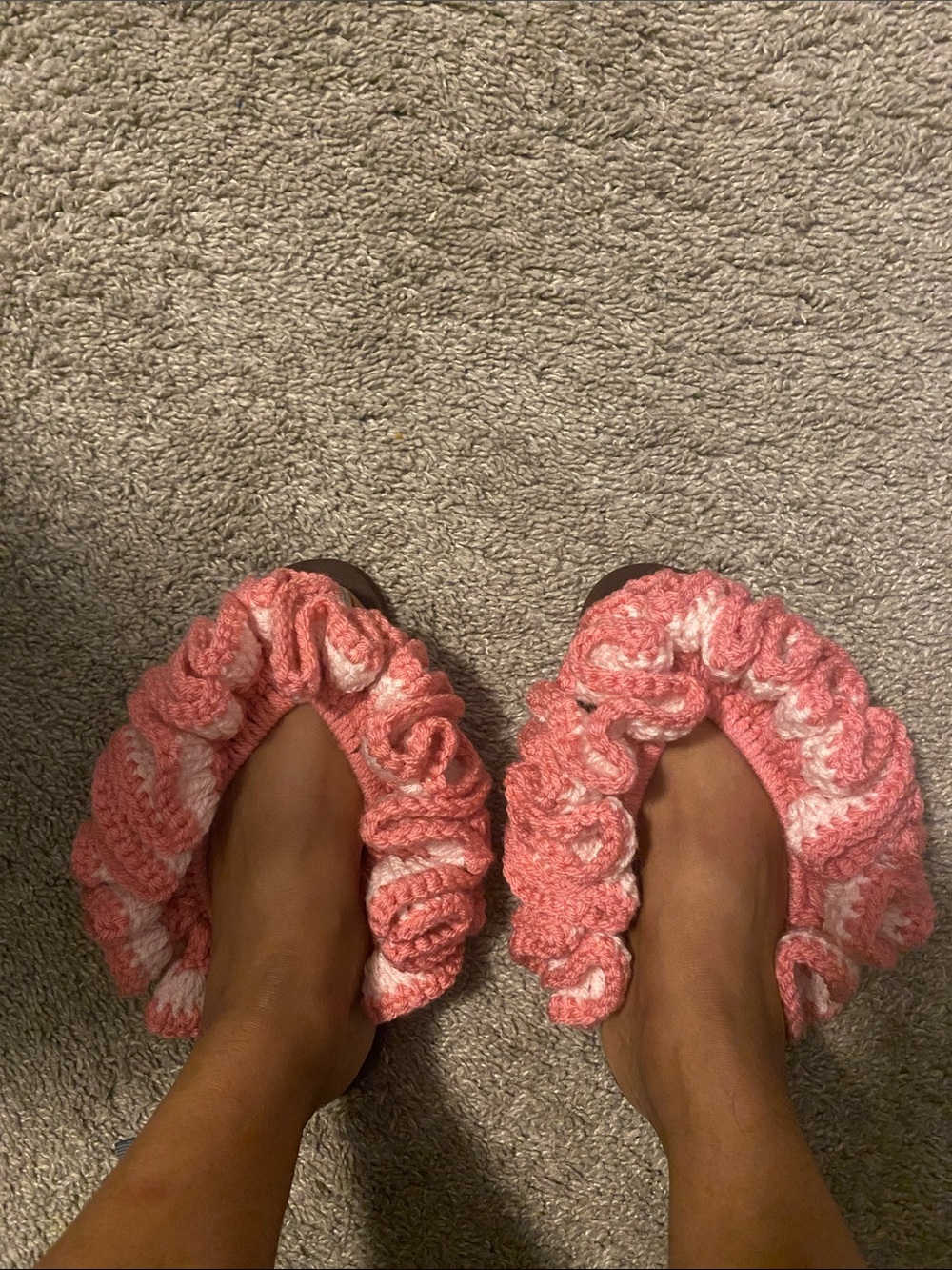 Cozy Crochet Ruffle Slippers for Women — Pink
